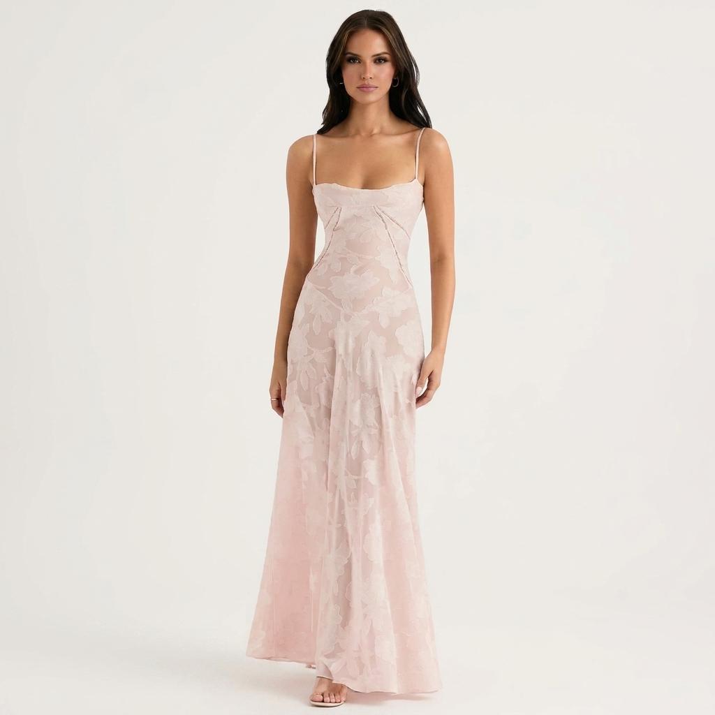 Enchanted Floral Maxi Dress | Corset Back, Jacquard Detail & Elegant Occasion Style