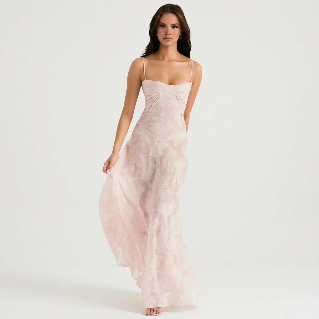 Enchanted Floral Maxi Dress | Corset Back, Jacquard Detail & Elegant Occasion Style