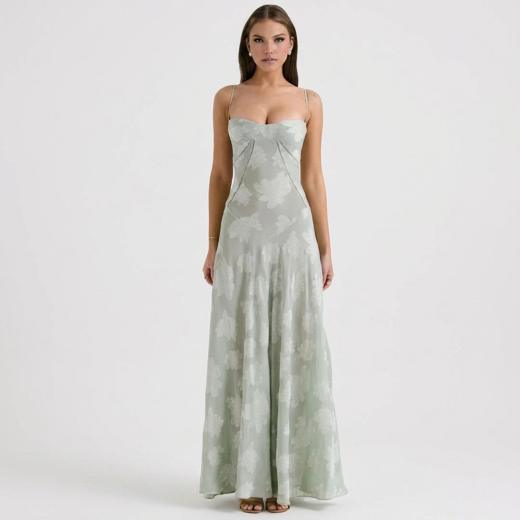 Enchanted Floral Maxi Dress | Corset Back, Jacquard Detail & Elegant Occasion Style