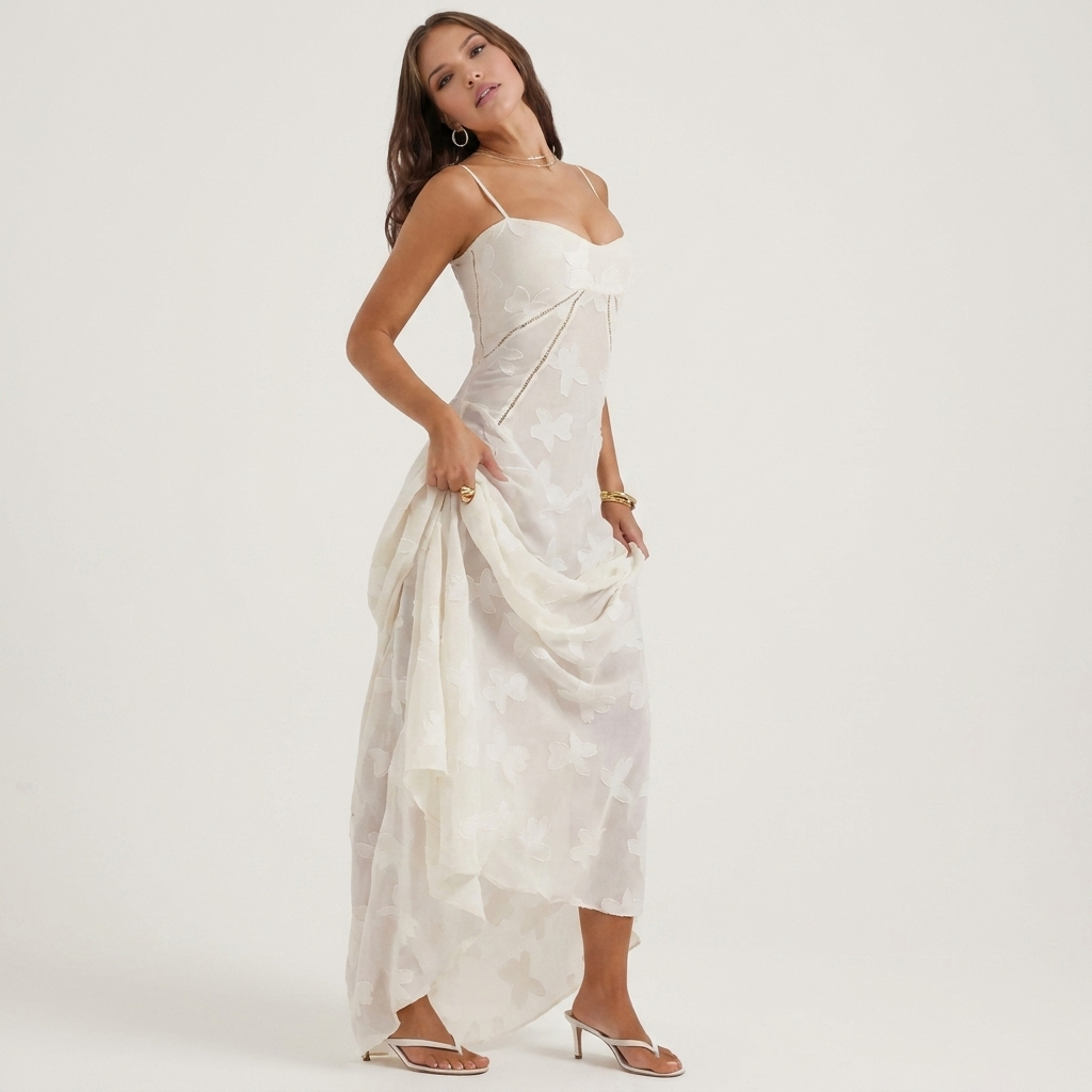 Enchanted Floral Maxi Dress | Corset Back, Jacquard Detail & Elegant Occasion Style