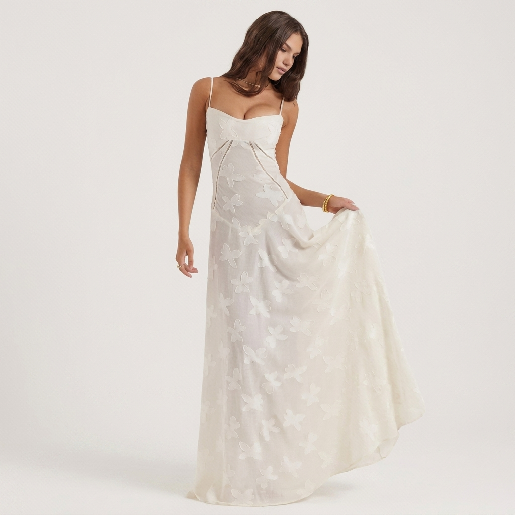 Enchanted Floral Maxi Dress | Corset Back, Jacquard Detail & Elegant Occasion Style