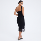 Mesh Midi Dress | Ruched Fit, Ruffled Hem & Elegant Evening Style