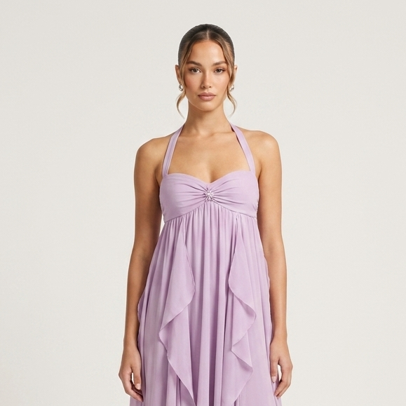 Halter Chiffon Maxi Dress | Draped Front, Embellished Detail & Flowing Occasion Style