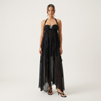 Halter Chiffon Maxi Dress | Draped Front, Embellished Detail & Flowing Occasion Style