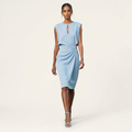 Sleeveless Ruched Midi Dress | Draped Waist, Keyhole Neckline & Elegant Fitted Style
