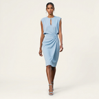Sleeveless Ruched Midi Dress | Draped Waist, Keyhole Neckline & Elegant Fitted Style