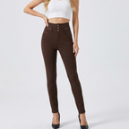 Women’s High-Waist Slim Trousers | Button Detail, Stretch Fit & Sleek Everyday Style