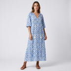 Printed A-Line Maxi Dress | V-Neck, Lantern Sleeves & Flowy Summer Fit