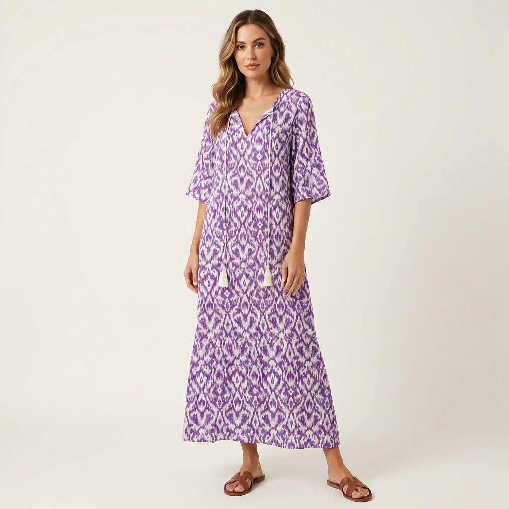 Printed A-Line Maxi Dress | V-Neck, Lantern Sleeves & Flowy Summer Fit