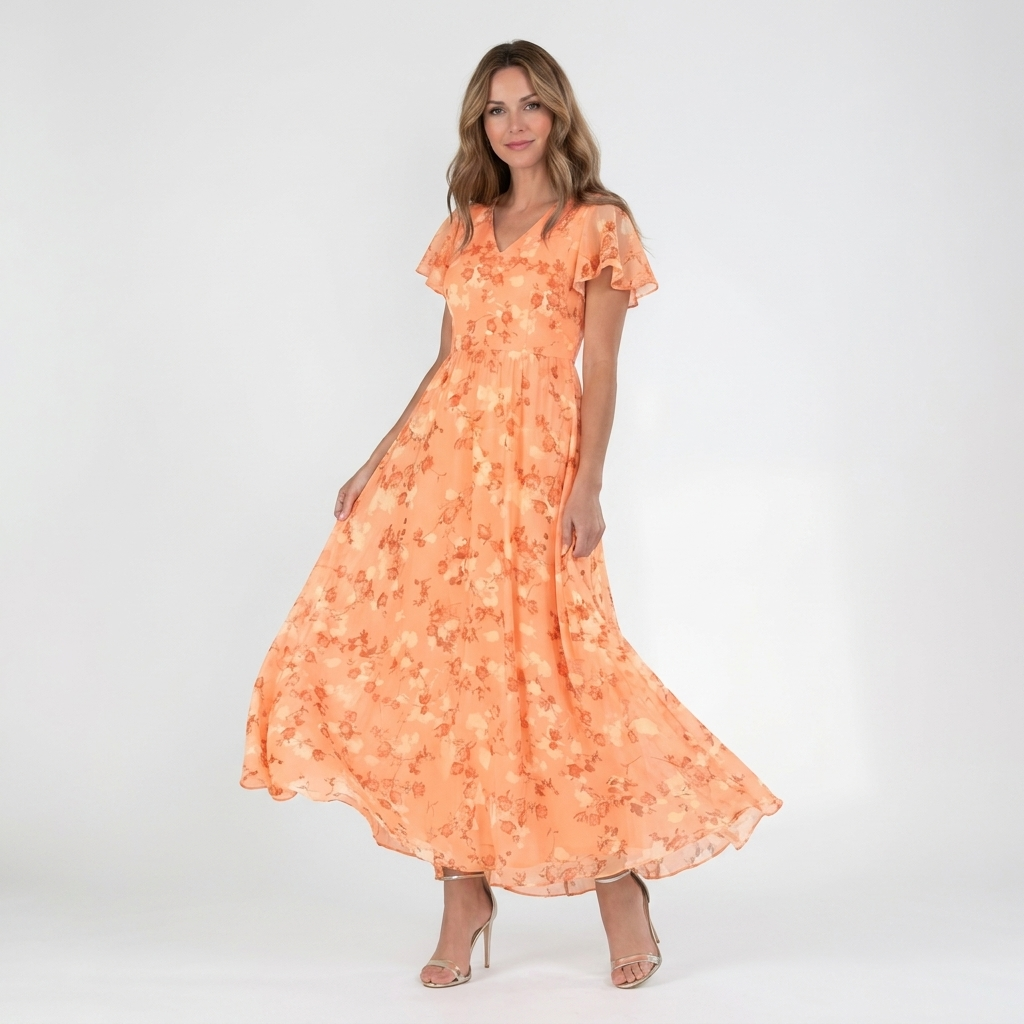 Floral V-Neck Maxi Dress | Flutter Sleeves, Flowy Fit & Elegant Summer Style