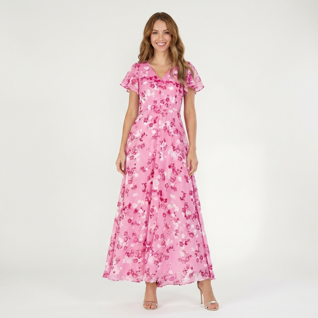 Floral V-Neck Maxi Dress | Flutter Sleeves, Flowy Fit & Elegant Summer Style