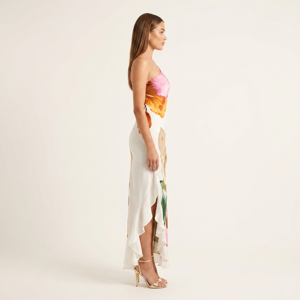 One-Shoulder Floral Maxi Dress | Sculpted Neckline, Flowing Fit & Statement Summer Print