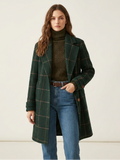 Checked Long Coat | Belted Waist, Classic Lapels & Elegant Winter Style