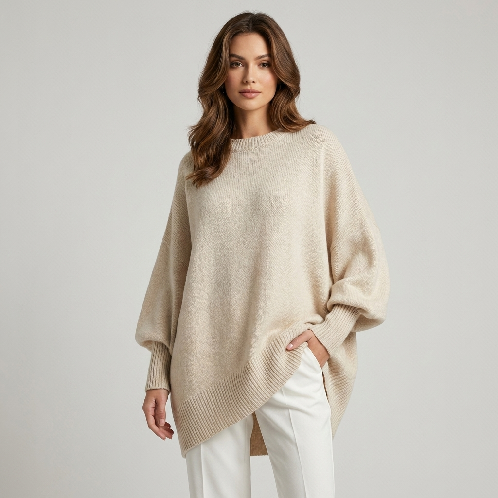 Asymmetric Knit Sweater | Soft Drape, Relaxed Fit & Minimal Elegant Style