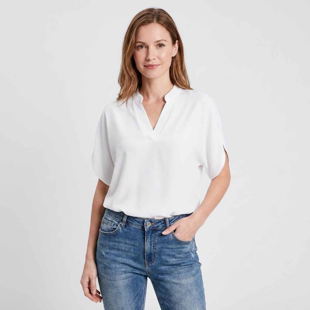 Soft V-Neck Blouse | Draped Sleeves, Relaxed Fit & Polished Everyday Style