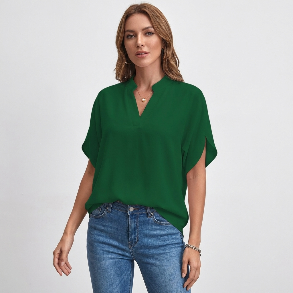 Soft V-Neck Blouse | Draped Sleeves, Relaxed Fit & Polished Everyday Style