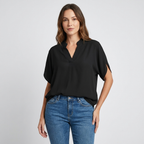Soft V-Neck Blouse | Draped Sleeves, Relaxed Fit & Polished Everyday Style