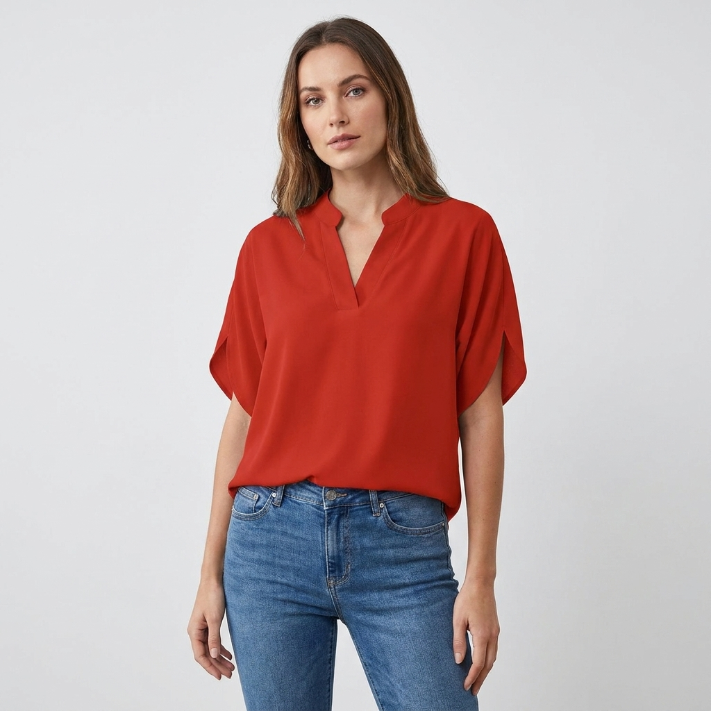 Soft V-Neck Blouse | Draped Sleeves, Relaxed Fit & Polished Everyday Style