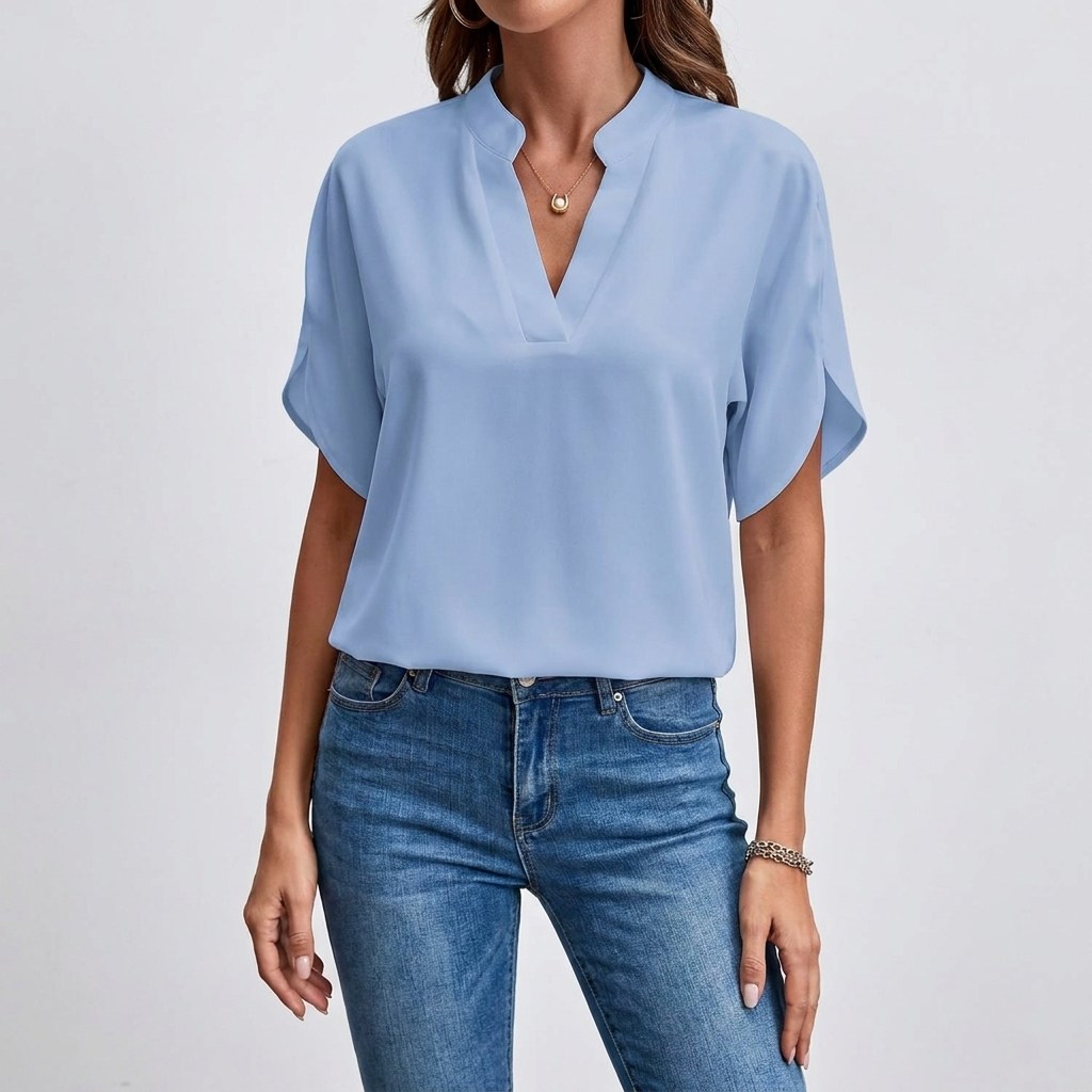 Soft V-Neck Blouse | Draped Sleeves, Relaxed Fit & Polished Everyday Style