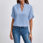 Soft V-Neck Blouse | Draped Sleeves, Relaxed Fit & Polished Everyday Style