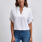 Soft V-Neck Blouse | Draped Sleeves, Relaxed Fit & Polished Everyday Style
