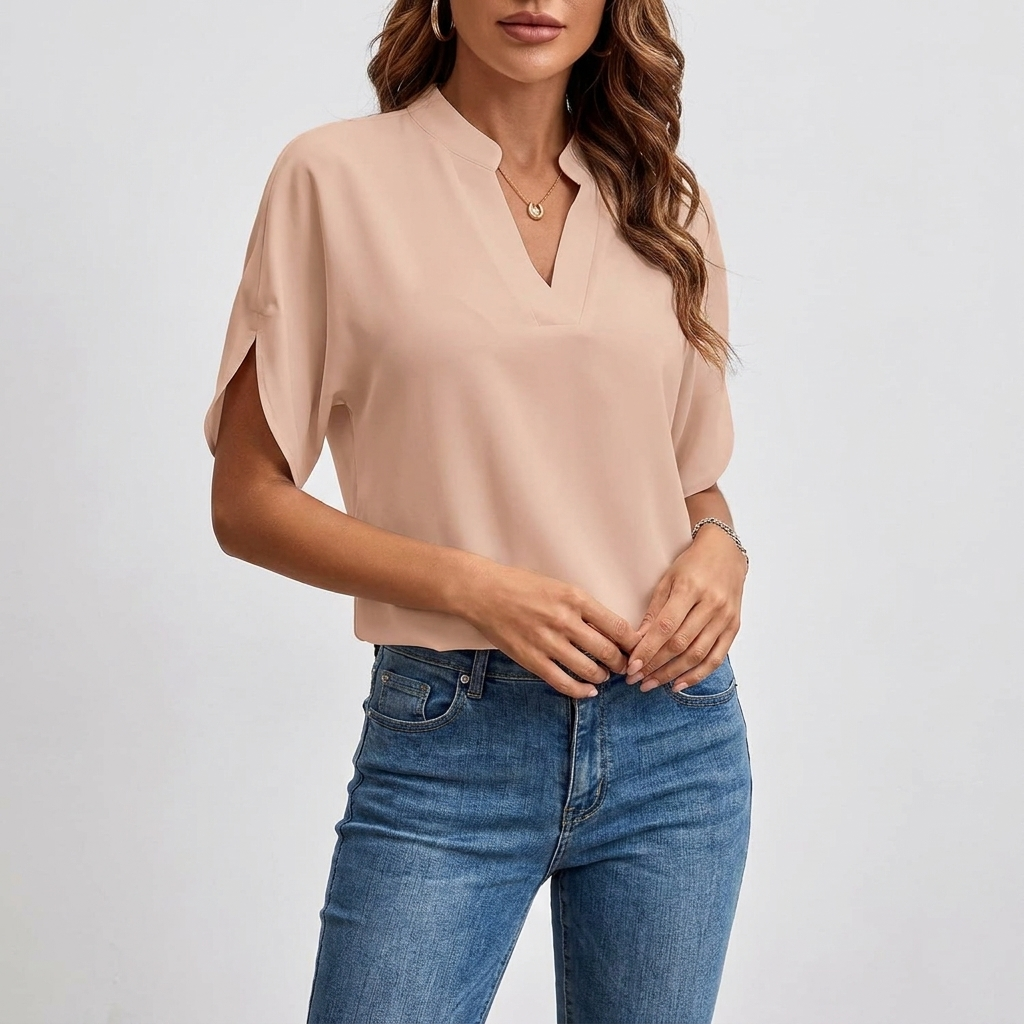 Soft V-Neck Blouse | Draped Sleeves, Relaxed Fit & Polished Everyday Style