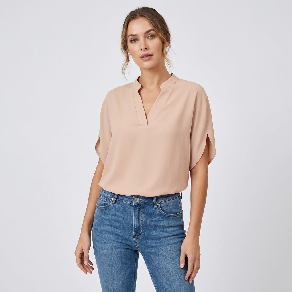 Soft V-Neck Blouse | Draped Sleeves, Relaxed Fit & Polished Everyday Style