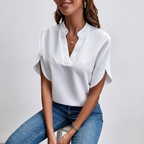 Soft V-Neck Blouse | Draped Sleeves, Relaxed Fit & Polished Everyday Style