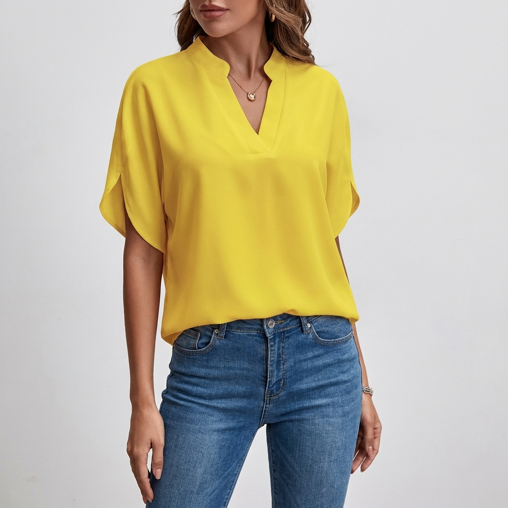 Soft V-Neck Blouse | Draped Sleeves, Relaxed Fit & Polished Everyday Style