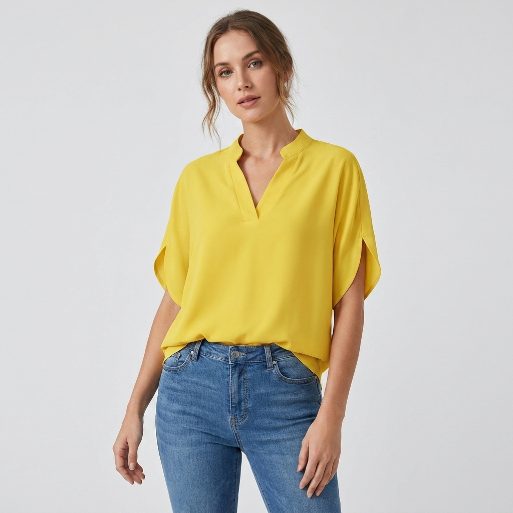 Soft V-Neck Blouse | Draped Sleeves, Relaxed Fit & Polished Everyday Style