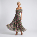 Off-Shoulder Watercolor Maxi Dress | Draped Neckline, Flowing Skirt & Elegant Occasion Style