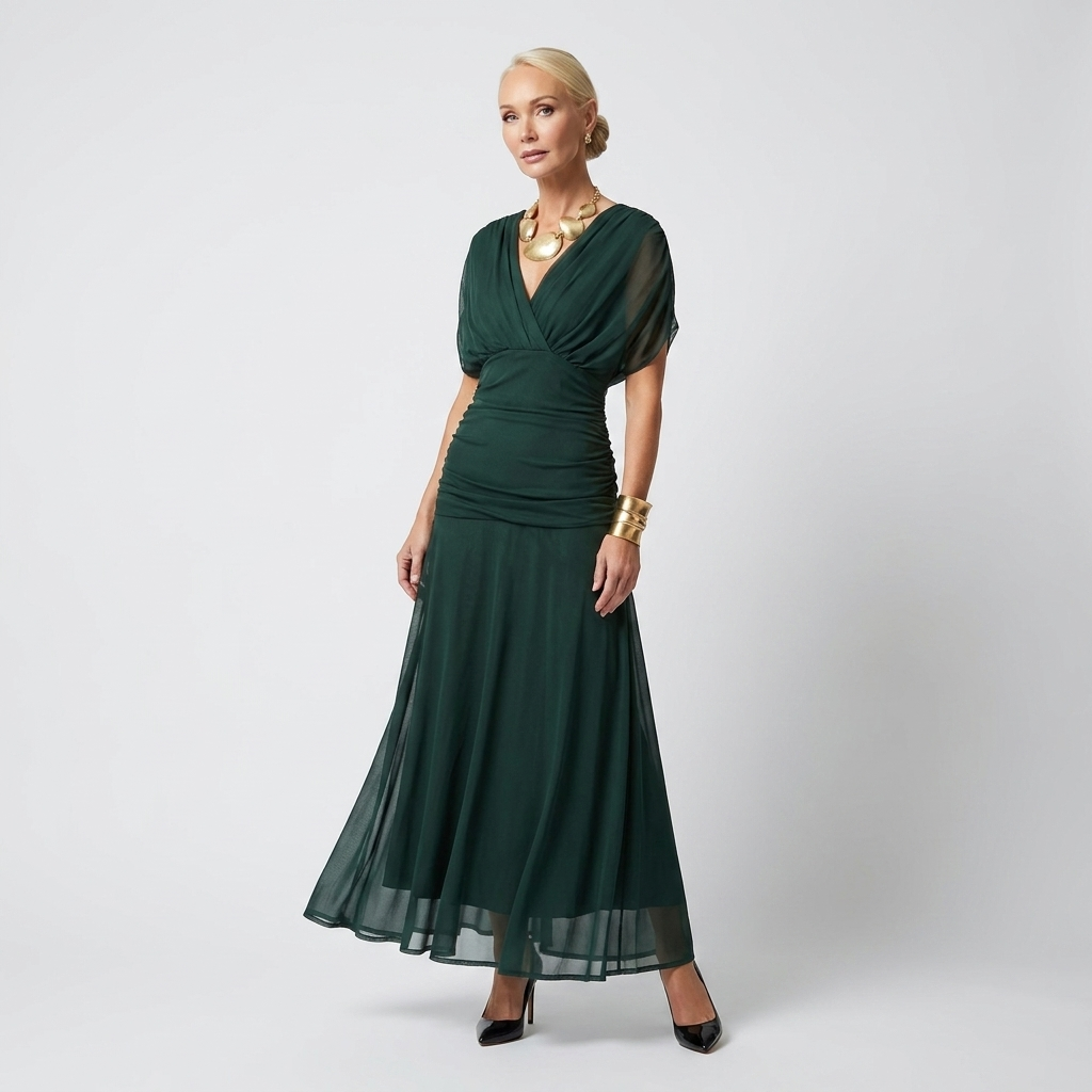 Off-Shoulder Watercolor Maxi Dress | Draped Neckline, Flowing Skirt & Elegant Occasion Style