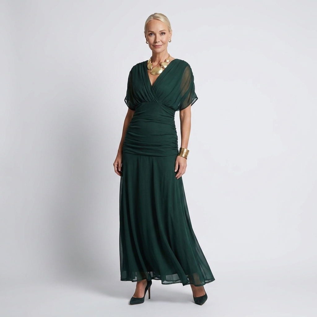 Off-Shoulder Watercolor Maxi Dress | Draped Neckline, Flowing Skirt & Elegant Occasion Style