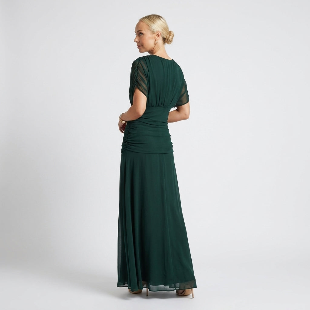 Off-Shoulder Watercolor Maxi Dress | Draped Neckline, Flowing Skirt & Elegant Occasion Style