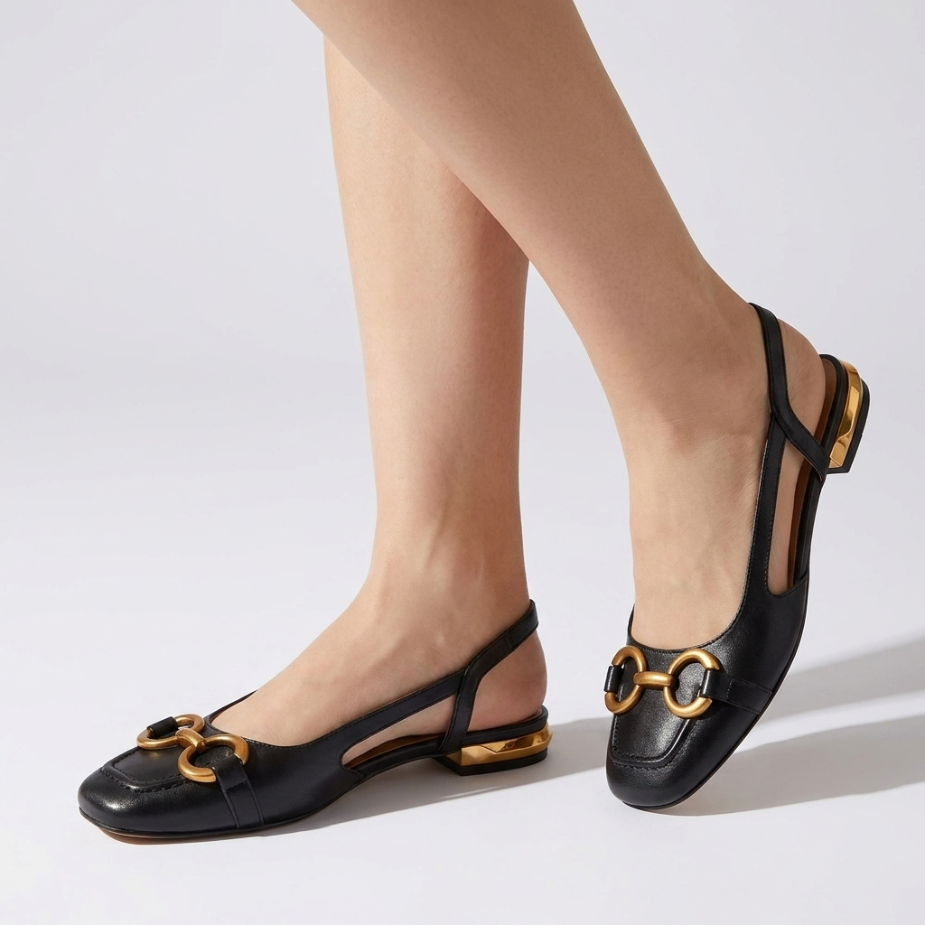 Slingback Buckle Flats | Low Heel, Elegant Detail & Everyday Comfort Style