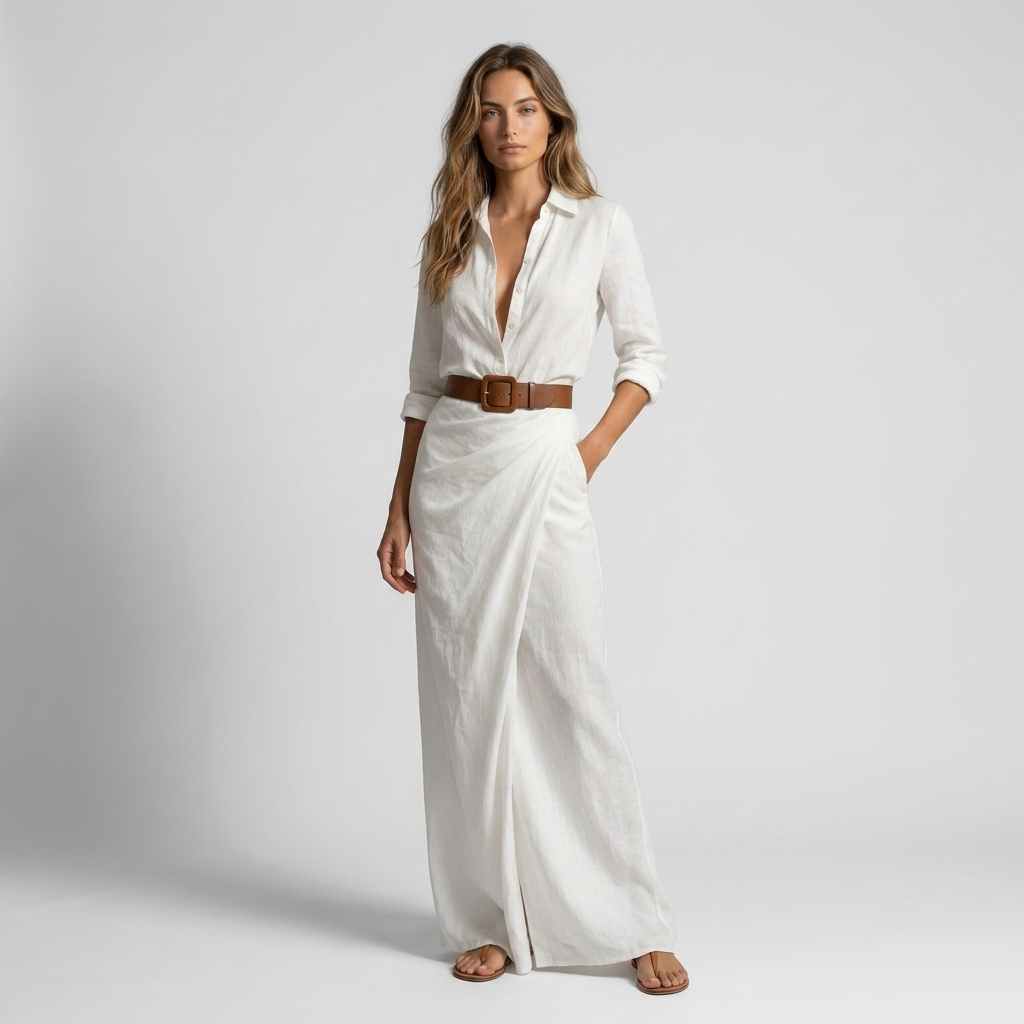 Belted Maxi Shirt Dress | Lapel Collar & Flowy Skirt