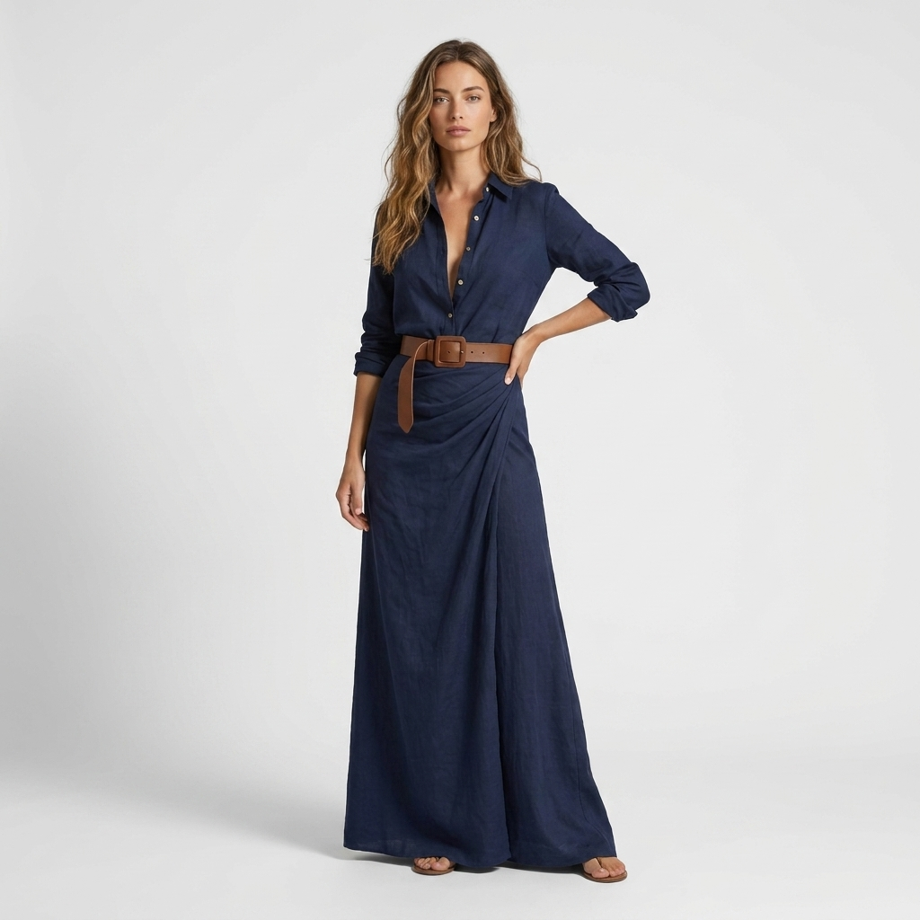 Belted Maxi Shirt Dress | Lapel Collar & Flowy Skirt