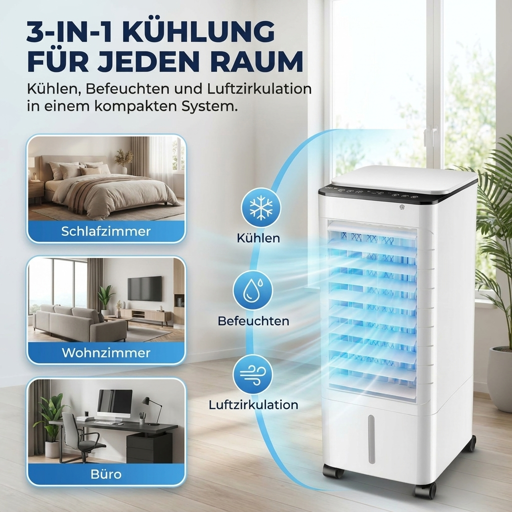 Evaporative Cooler 3-in-1 – Cools, Humidifies and Circulates on Castors