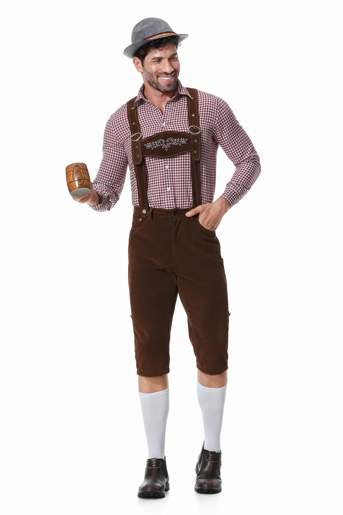 Lederhose Otto - 3-Delig Oktoberfest Kostuum voor Heren met Lederhosen, Overhemd & Hoed
