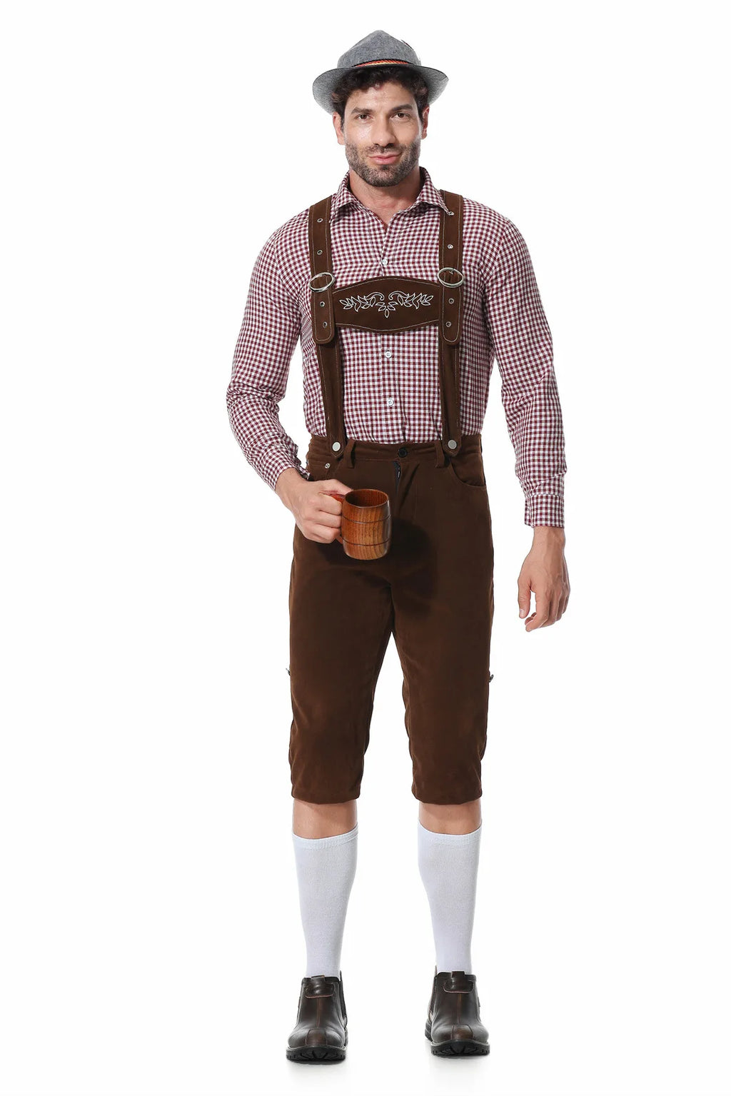 Lederhose Otto - 3-Delig Oktoberfest Kostuum voor Heren met Lederhosen, Overhemd & Hoed