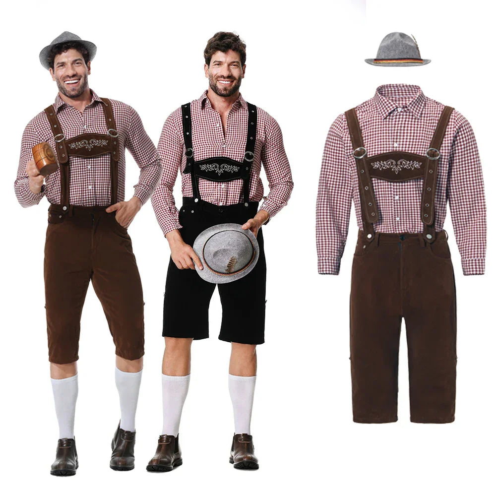 Lederhose Otto - 3-Delig Oktoberfest Kostuum voor Heren met Lederhosen, Overhemd & Hoed