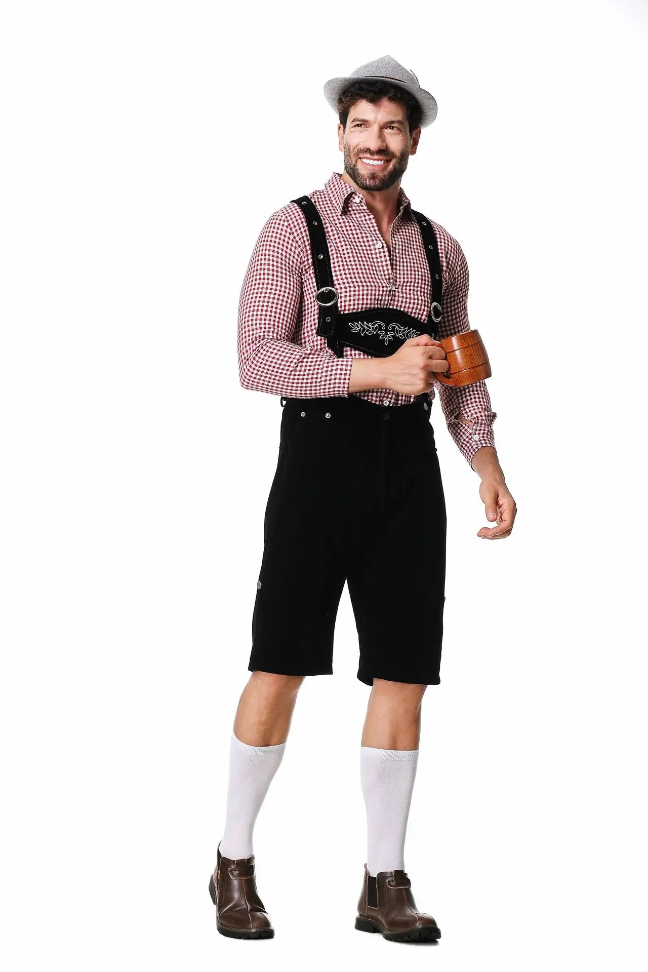 Lederhose Otto - 3-Delig Oktoberfest Kostuum voor Heren met Lederhosen, Overhemd & Hoed