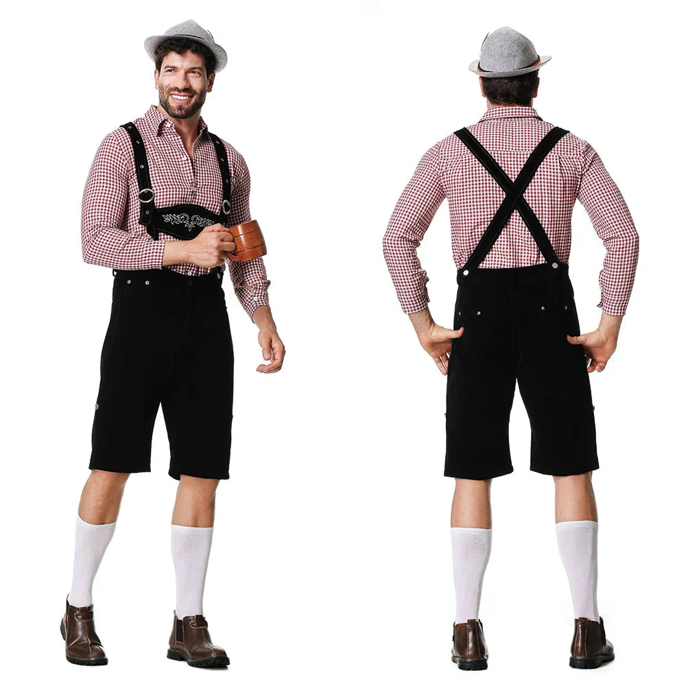 Lederhose Otto - 3-Delig Oktoberfest Kostuum voor Heren met Lederhosen, Overhemd & Hoed