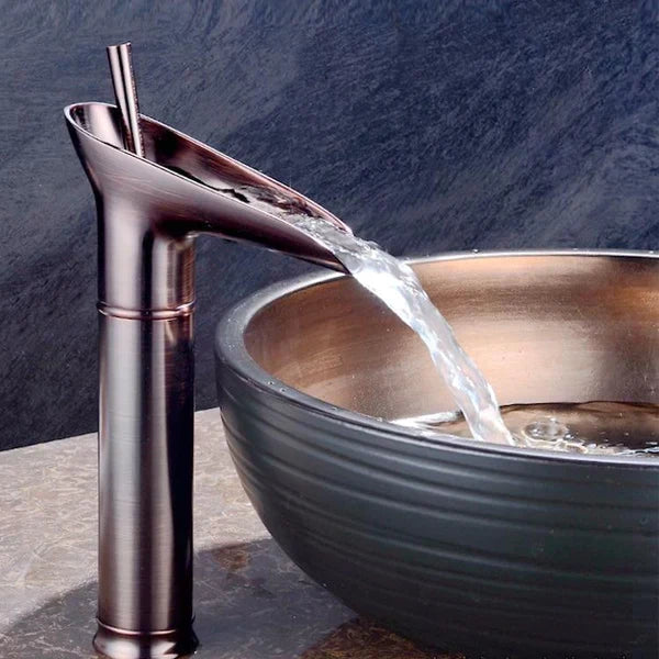 Waterfall Bathroom Sink Faucet – Tall Single Handle Basin Mixer Tap