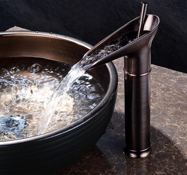 Waterfall Bathroom Sink Faucet – Tall Single Handle Basin Mixer Tap