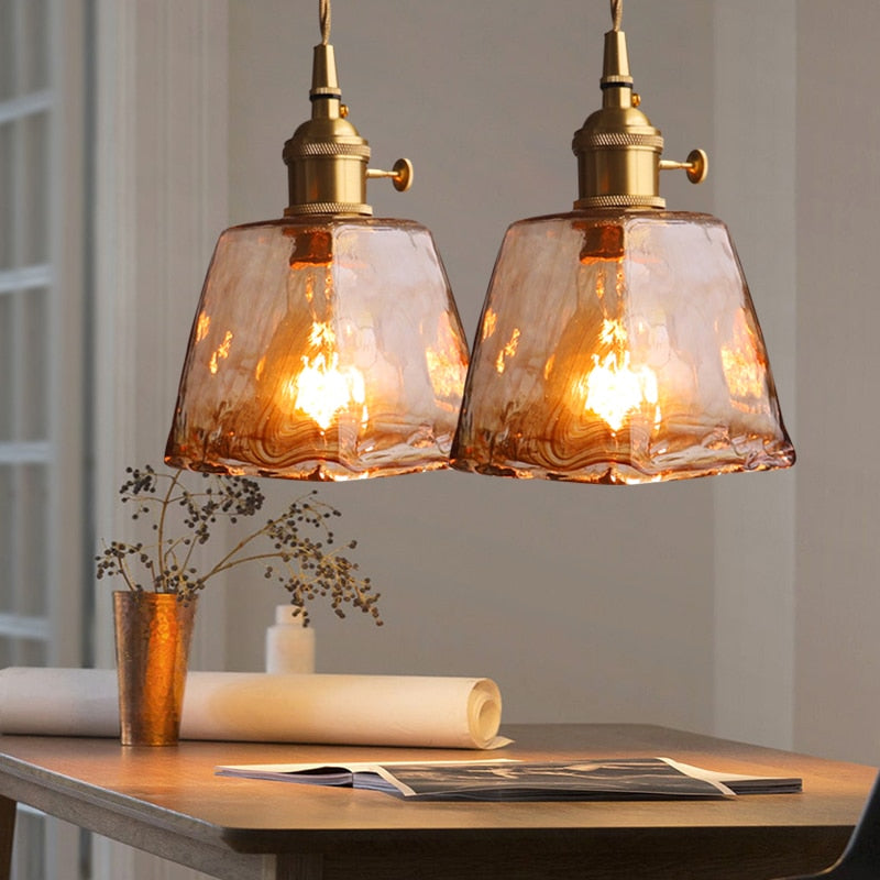 Pendant Light with Handmade Glass Shade in a Vintage Design