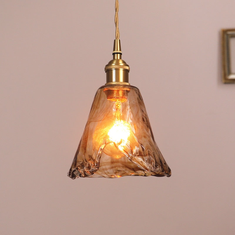 Pendant Light with Handmade Glass Shade in a Vintage Design