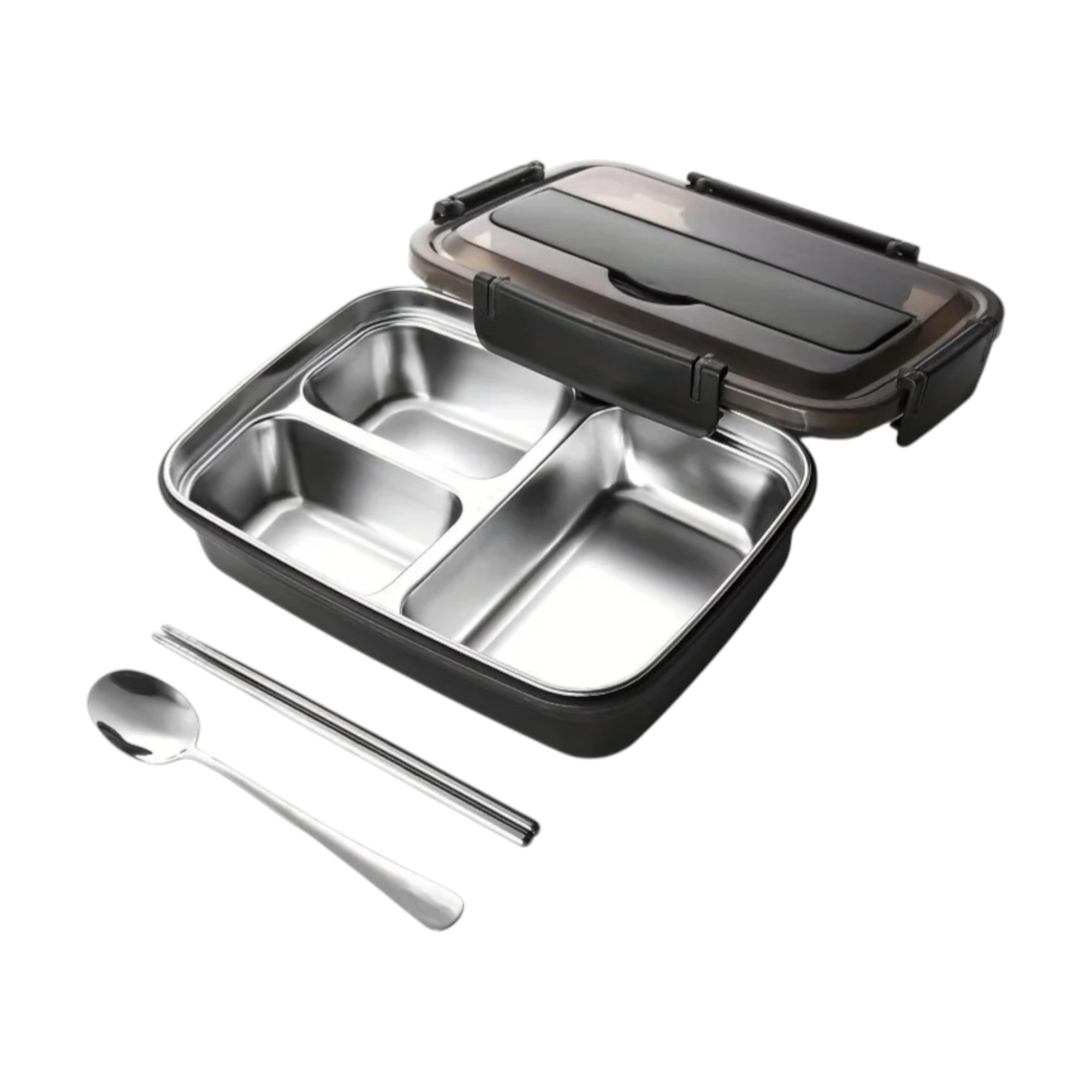 Stainless Steel Bento Box – 1.5L Lunch Box with 4 Compartments & Cutlery